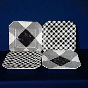 Adam Lippes x Target White & Black Check 4-Pack Appetizer Plate Set